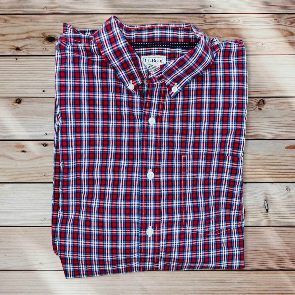 C5 L.L. Bean Men's Shirt Plaid Large Tall Red Traditional Fit Long Sleeve
